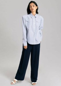 Jeanne Padded Shirt - Navy Stripe The Frankie Shop Blue Women Tops - Image 3