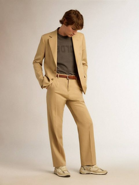 Jeans & Pants Men’s Wool Gabardine Pants In Sand Sand Men Golden Goose - Image 3