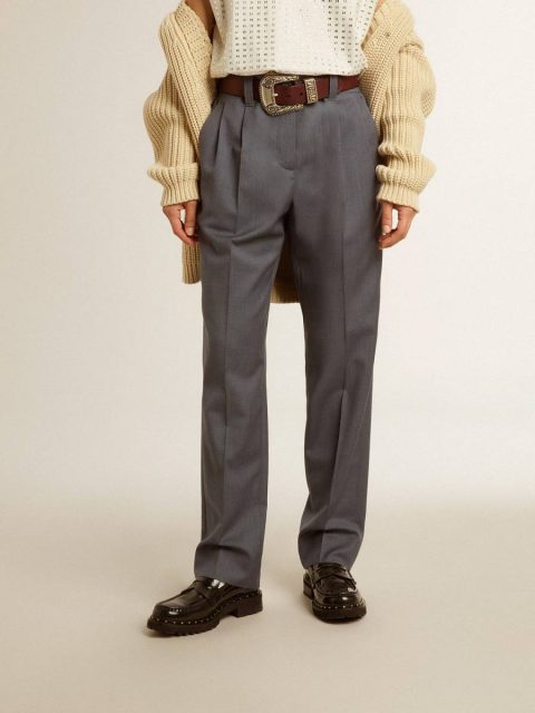 Jeans & Pants Women Baby Blue Golden Goose Women's Loose Pants In Baby Blue Wool - Image 2