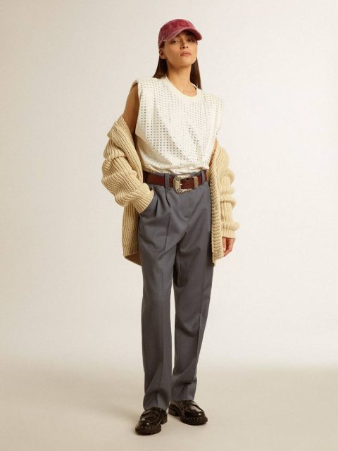 Jeans & Pants Women Baby Blue Golden Goose Women's Loose Pants In Baby Blue Wool - Image 3