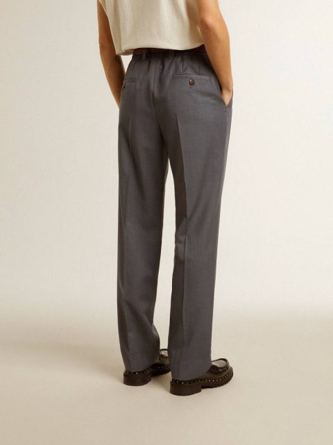 Jeans & Pants Women Baby Blue Golden Goose Women's Loose Pants In Baby Blue Wool - Image 4