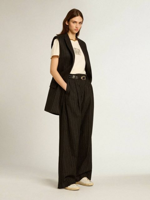 Jeans & Pants Women Women’s Pants In Dark Gray Wool Golden Goose Dark Gray Melange - Image 3