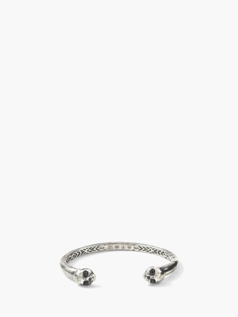 John Varvatos Jewelry Men Skull Cuff Bracelet With Black Diamonds Silver