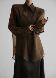 Jolene Semi Sheer Shirt - Brown Women Brown Tops The Frankie Shop - Image 2