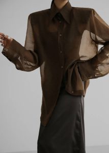 Jolene Semi Sheer Shirt - Brown Women Brown Tops The Frankie Shop