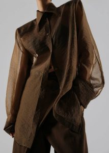 Jolene Semi Sheer Shirt - Brown Women Brown Tops The Frankie Shop - Image 4