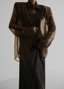 Jolene Semi Sheer Shirt - Brown Women Brown Tops The Frankie Shop - Image 5