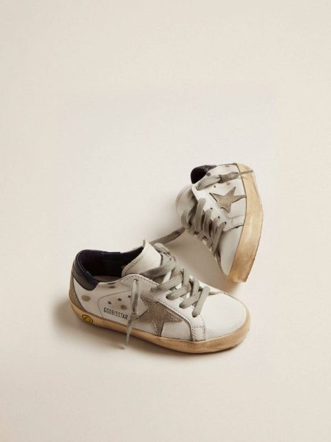Junior Super-Star With Gray Suede Star And Blue Heel Tab Kids Golden Goose Little Boys (1-3 Years) White - Image 2