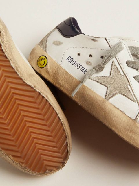 Junior Super-Star With Gray Suede Star And Blue Heel Tab Kids Golden Goose Little Boys (1-3 Years) White - Image 3