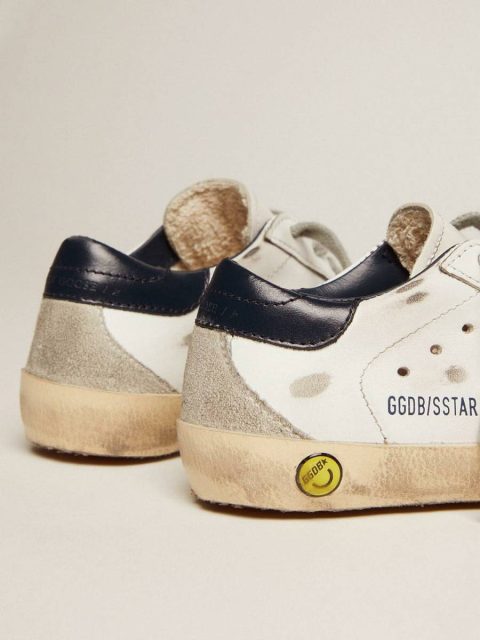 Junior Super-Star With Gray Suede Star And Blue Heel Tab Kids Golden Goose Little Boys (1-3 Years) White - Image 4