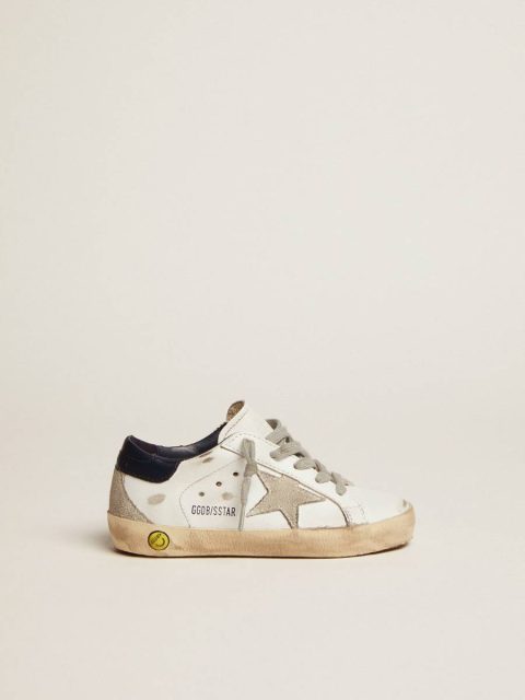 Junior Super-Star With Gray Suede Star And Blue Heel Tab Kids Golden Goose Little Boys (1-3 Years) White