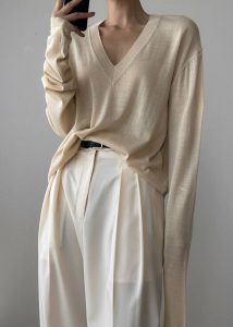 Juro V-Neck Knit - Butter Knitwear The Frankie Shop Beige Women