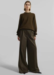 Kamila Wide Leg Trousers - Khaki Women Green Bottoms The Frankie Shop - Image 2