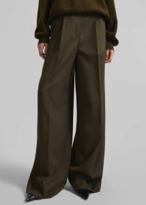 Kamila Wide Leg Trousers - Khaki Women Green Bottoms The Frankie Shop