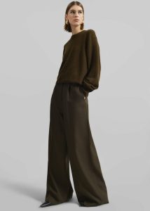 Kamila Wide Leg Trousers - Khaki Women Green Bottoms The Frankie Shop - Image 4