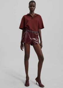 Kate Crackled Faux Leather Mini Shorts - Burgundy Women Red The Frankie Shop Bottoms - Image 2