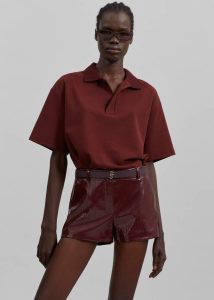 Kate Crackled Faux Leather Mini Shorts - Burgundy Women Red The Frankie Shop Bottoms - Image 3