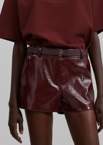 Kate Crackled Faux Leather Mini Shorts - Burgundy Women Red The Frankie Shop Bottoms - Image 4