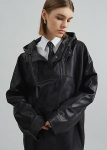 Kevin Leather Hooded Overshirt - Black The Frankie Shop Tops Black Women - Image 3