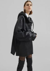 Kevin Leather Hooded Overshirt - Black The Frankie Shop Tops Black Women - Image 4