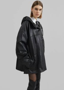 Kevin Leather Hooded Overshirt - Black The Frankie Shop Tops Black Women - Image 5