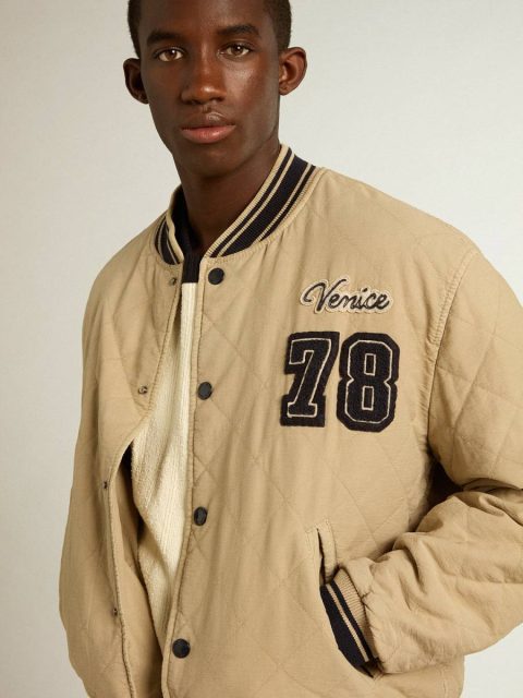 Khaki-Colored Quilted Cotton Bomber Jacket Golden Goose Khaki Coats & Jackets Men - Image 2