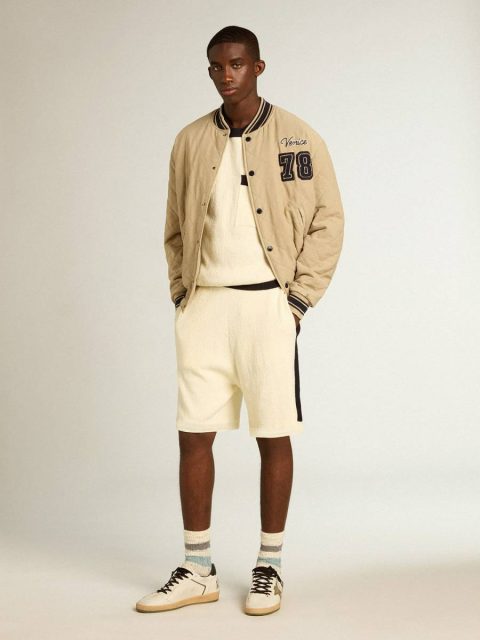 Khaki-Colored Quilted Cotton Bomber Jacket Golden Goose Khaki Coats & Jackets Men - Image 3