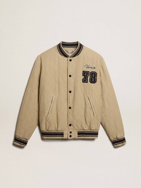 Khaki-Colored Quilted Cotton Bomber Jacket Golden Goose Khaki Coats & Jackets Men
