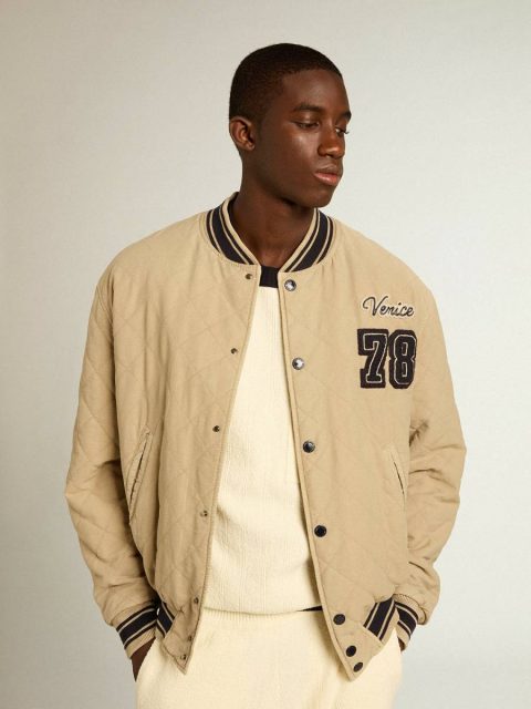 Khaki-Colored Quilted Cotton Bomber Jacket Golden Goose Khaki Coats & Jackets Men - Image 5