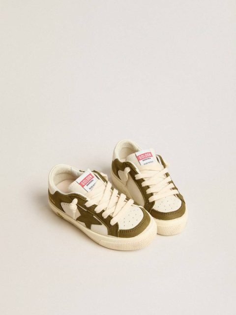 Kids Boys (4-10 Years) Golden Goose May Young In White And Military Green Leather - Image 2