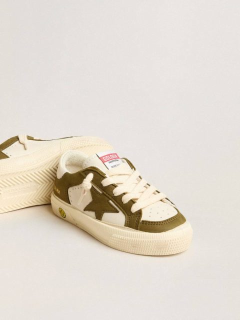 Kids Boys (4-10 Years) Golden Goose May Young In White And Military Green Leather - Image 3