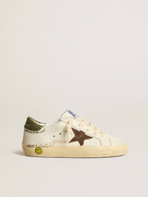 Kids Boys (4-10 Years) Golden Goose Super-Star Young In Nappa With Suede Star And Green Heel Tab