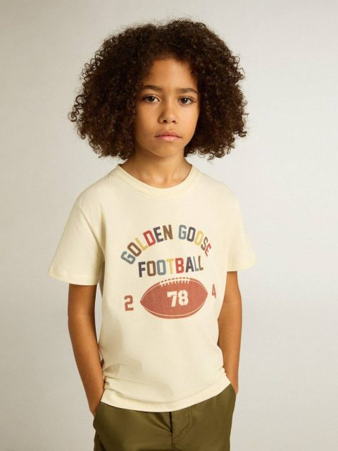Kids Boys’ T-Shirt In Worn White With Multicolor Lettering Topwear Selection (4-12 Years) Golden Goose Aged White - Image 2