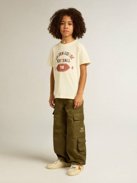 Kids Boys’ T-Shirt In Worn White With Multicolor Lettering Topwear Selection (4-12 Years) Golden Goose Aged White - Image 3