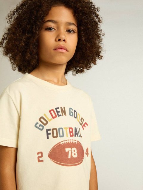 Kids Boys’ T-Shirt In Worn White With Multicolor Lettering Topwear Selection (4-12 Years) Golden Goose Aged White - Image 5