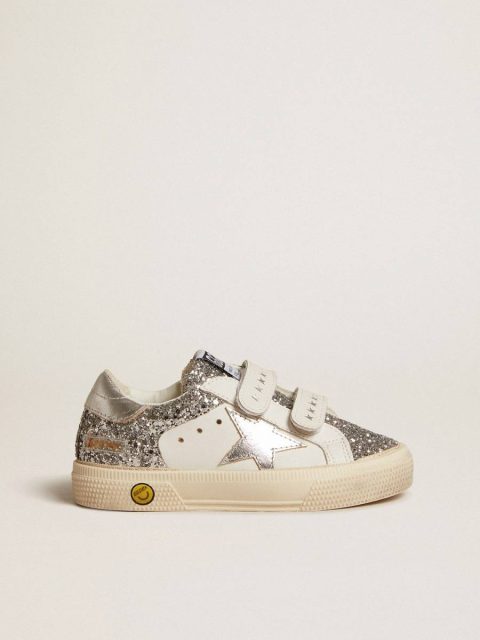 Kids Girls (4-10 Years) Bio-Based May Teen In Glitter With Silver Star And Heel Tab Golden Goose