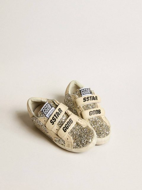 Kids Girls (4-10 Years) Golden Goose Old School Young In Platinum Glitter With Leather Star And Heel Tab - Image 2