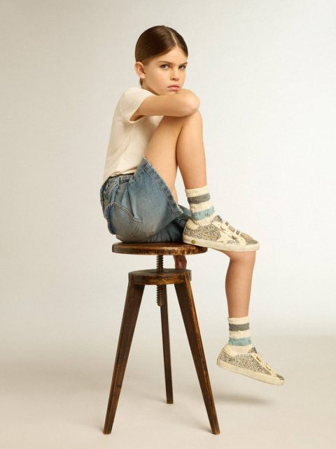 Kids Girls (4-10 Years) Golden Goose Old School Young In Platinum Glitter With Leather Star And Heel Tab - Image 3