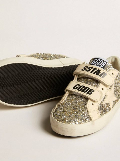 Kids Girls (4-10 Years) Golden Goose Old School Young In Platinum Glitter With Leather Star And Heel Tab - Image 4