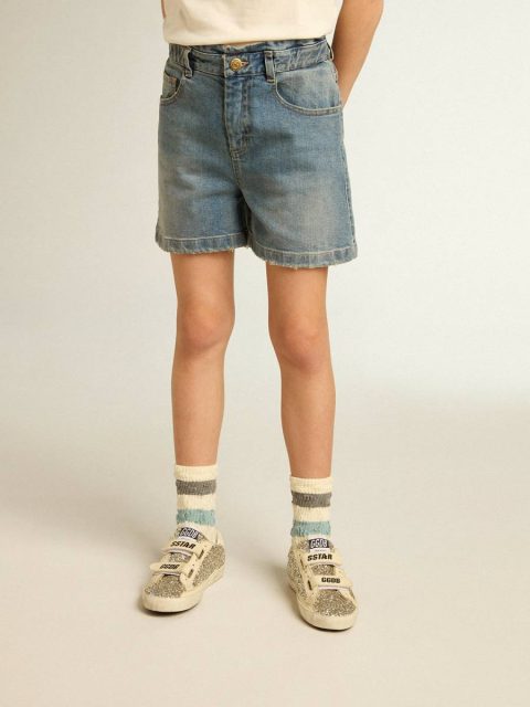 Kids Girls’ Denim Shorts With Distressed Finish Bottomwear Selection (4-12 Years) Golden Goose Blue Denim - Image 2