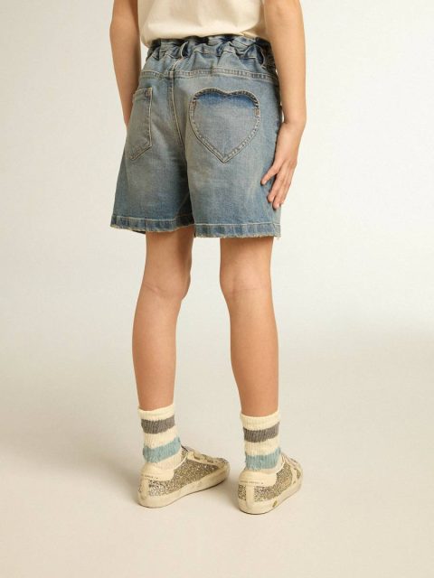 Kids Girls’ Denim Shorts With Distressed Finish Bottomwear Selection (4-12 Years) Golden Goose Blue Denim - Image 4