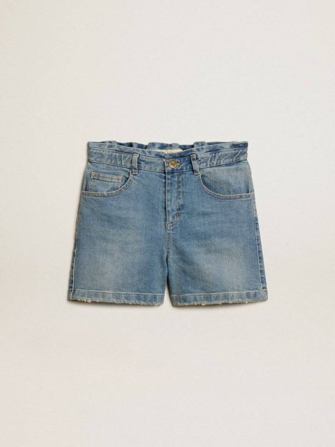Kids Girls’ Denim Shorts With Distressed Finish Bottomwear Selection (4-12 Years) Golden Goose Blue Denim