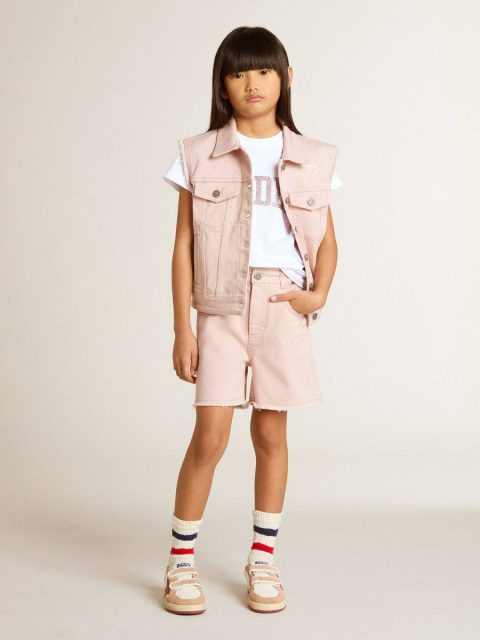 Kids Girls' Pink Cotton Shorts With Embroidery Pink Golden Goose Bottomwear Selection (4-12 Years) - Image 3