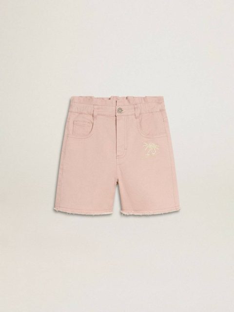 Kids Girls' Pink Cotton Shorts With Embroidery Pink Golden Goose Bottomwear Selection (4-12 Years)