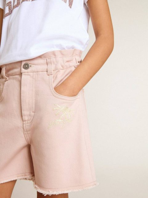 Kids Girls' Pink Cotton Shorts With Embroidery Pink Golden Goose Bottomwear Selection (4-12 Years) - Image 5