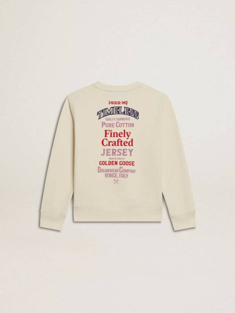 Kids Golden Goose Aged White Girls' T-Shirt In Worn White With Embroidery On The Front And Print On The Back Topwear Selection (4-12 Years) - Image 2