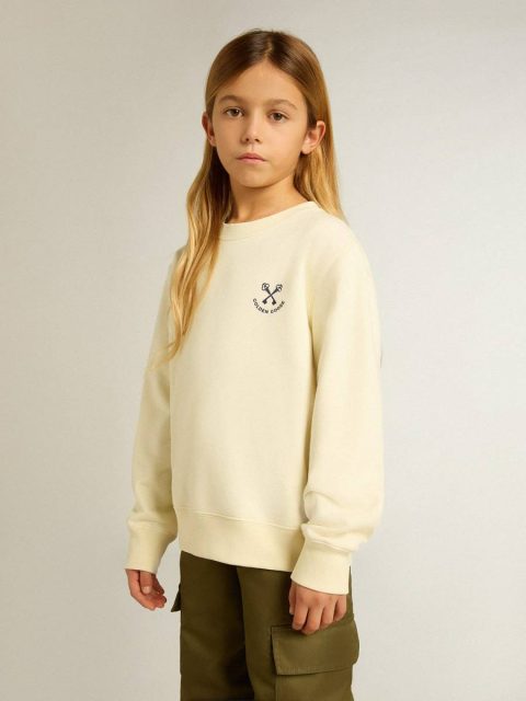 Kids Golden Goose Aged White Girls' T-Shirt In Worn White With Embroidery On The Front And Print On The Back Topwear Selection (4-12 Years) - Image 3