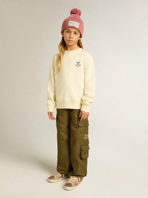 Kids Golden Goose Aged White Girls' T-Shirt In Worn White With Embroidery On The Front And Print On The Back Topwear Selection (4-12 Years) - Image 4