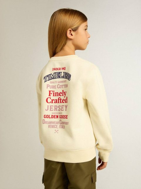 Kids Golden Goose Aged White Girls' T-Shirt In Worn White With Embroidery On The Front And Print On The Back Topwear Selection (4-12 Years) - Image 5