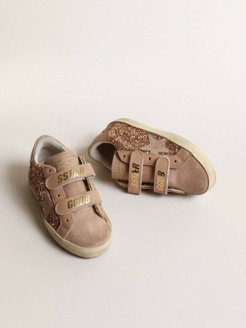 Kids Golden Goose Little Girls (1-3 Years) Old School Junior In Peach-Pink Glitter With Pink Suede Star - Image 2